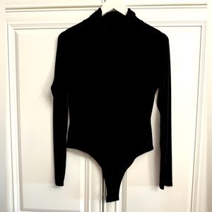 Cupio Sz Large Black Long Sleeve Turtleneck Bodysuit Keyhole Back 3 Snap Gusset